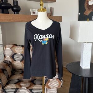 KU Jayhawks V Neck Long Sleeve Tee